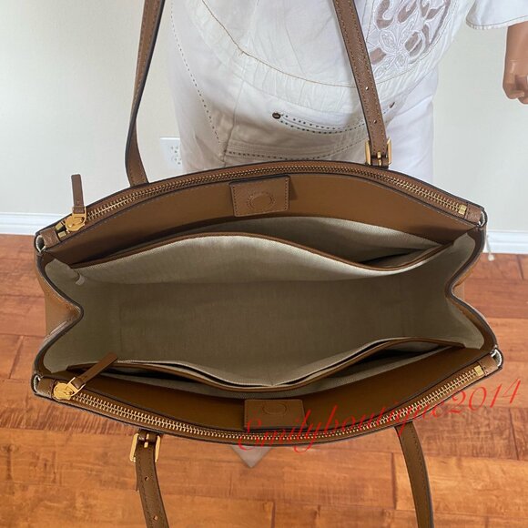 NWT Tory Burch 134837 Emerson Large Double Zip Tote Moose Brown Leather Bag - Picture 10 of 10